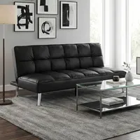 Mendler Schlafcouch Kunstleder 2-Sitzer Schwarz