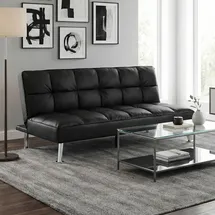Mendler Schlafcouch Kunstleder 2-Sitzer Schwarz