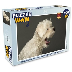 MuchoWow Puzzle Seitenansicht eines klaffenden Malteserwelpen, 500 Puzzleteile, Foto-Puzzle, Bilderrätsel, Puzzlespiele, Spielzeug bunt