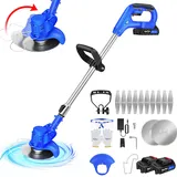 Rasentrimmer mit 2X Akku Rasenkantenschneider, Elektrischer Rasentrimmer, Akku Freischneider & Garten-Rasen-Unkraut-Trimmer Elektro-Trimmer Gartenkantenfräser mit Drehkopf, Teleslopstiel für Garten