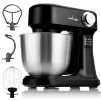 LEHMANN Küchenmaschine - Knetmaschine mit Zubehör-Set - 3 Rühreinsätze und Spritzschutz - 5L Rührschüssel - 12 Geschwindigkeiten - Überhitzungsschutz - rutschfest - Schwarz
