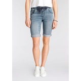 Arizona Jogg-Jeansbermudas, hohe Leibhöhe, krempelbare Beinabschlüsse, Used-Look, blau