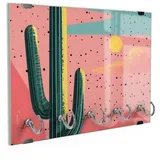 DEQORI Schlüsselbrett 'Kaktuswellen', (1 St), Schlüsselhalter Schlüssel Haken Schlüsselboard modern Schlüsselleiste rosa|rot