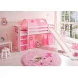 TICAA Rutschbett Manuel 90 x 200 cm inkl. Textil-Set Kiefer massiv weiß rosa-pink