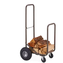 Relaxdays Kaminholzwagen mit Luftreifen bis 60 kg für 33 cm Scheite Braun