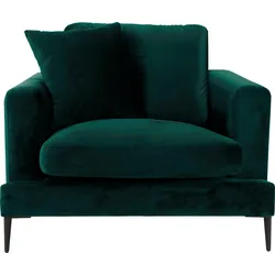 Sessel LEONIQUE "Cozy Loungesessel, Designersessel, Maße B/T/H: 91/97/80 cm", grün (dunkelgrün), B:91cm H:80cm T:97cm, Samtoptik (100% Polyester), Struktur (100% Polyester), Sessel, Einzelsessel XXL-Sessel, mit Metallbeinen und Zierkissen
