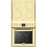Kaiser Küchengeräte Induktions Herd-Set Art Deco EHC 6776 I ElfAD, Retro Herdset Backofen 74 l mit Induktionskochfeld, mit 1-fach-Teleskopauszug, Katalytische Selbstreinigung, Herd Set Induktion, Retro Backofen mit Induktionskochfeld,Air-Fry goldfarben