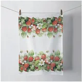 Ambiente Home Ambiente Küchentuch Baumwolle 50x70cm mit Erdbeerblüten Motiv - strapazierfähig & pflegeleicht - Küchenwäsche Sommer Frühling - Geschirrtuch Wischtuch Trockentuch - Küchenhandtuch Weiß Rot