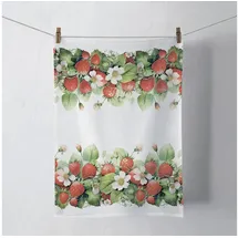 Ambiente Home Ambiente Küchentuch Baumwolle 50x70cm mit Erdbeerblüten Motiv - strapazierfähig & pflegeleicht - Küchenwäsche Sommer Frühling - Geschirrtuch Wischtuch Trockentuch - Küchenhandtuch Weiß Rot