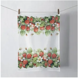 Ambiente Home Ambiente Küchentuch Baumwolle 50x70cm mit Erdbeerblüten Motiv - strapazierfähig & pflegeleicht - Küchenwäsche Sommer Frühling - Geschirrtuch Wischtuch Trockentuch - Küchenhandtuch Weiß Rot