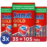 Somat Gold Spülmaschinen Tabs (105 Tabs), Geschirrspül Tabs mit Extra-Kraft gegen Eingebranntes, kompakte Verpackung für mehr Nachhaltigkeit, 105 Stück (3er Pack)