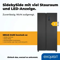 Exquisit Side-by-Side-Kühlschrank, Kühl-Gefrierkombination, NoFrost, Schnellgefrieren, 4-Sterne-Gefrieren, LED-Display, SBS46-040E inoxlook-az
