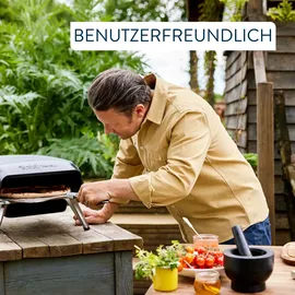 Tefal Pizzaofen "Jamie Oliver by Tefal Pizza Pronto, kompakter Gaspizzaofen für Zuhause", schwarz, B:45cm H:30cm T:58,3cm, Pizzaöfen, 360 drehender Pizzastein, bis zu 400 C, inkl. Pizzaschaufel, JM4168