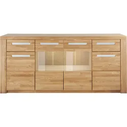 Sideboard HOME AFFAIRE "Kolding", braun (eiche teilmassiv), B:200cm H:90cm T:40cm, Holz teilmassiv, Sideboards, Breite 200 cm mit 2 Glastüren und 2 Holztüren