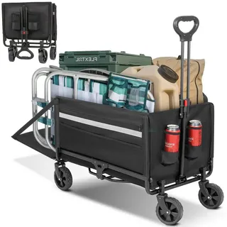HOMECALL Bollerwagen Faltbar Gartenwagen Handwagen Klappbar mit Aufbewahrungstaschen, bis 150KG, 120L