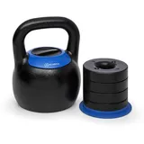 Klarfit Adjustabell Kettlebell - platzsparende Kugelhantel, Kettlebells aus Gusseisen, Kugelgewicht: 16-24 kg, schwarz-blau