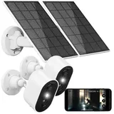 7links 2er Akku-Outdoor-IP-Überwachungskamera mit 2K, 3 MP, WLAN +2x3W Solar