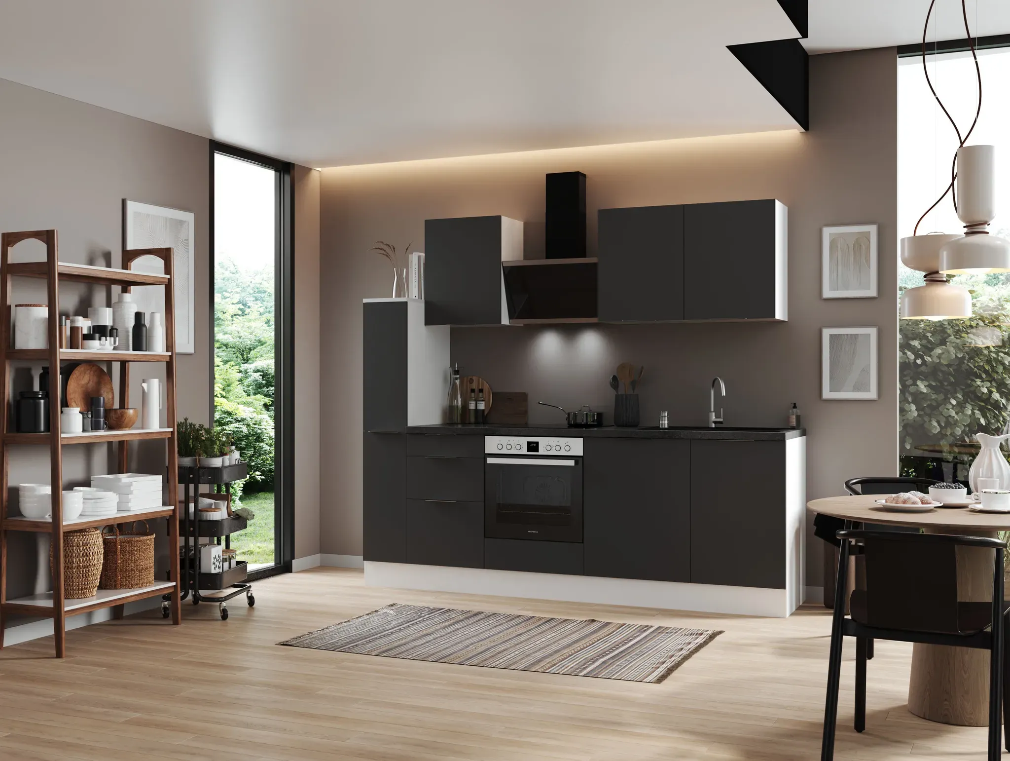 Küche vormontierte Küche 250 cm incl. Geräte Respekta Selection Elisabeth Grau  ...