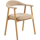 Mid.you Armlehnstuhl, Beige, Eiche, Textil, Eiche, massiv, Füllung: Polyurethan (Pur), rund, 56x75.5x54 cm, Esszimmer, Stühle, Esszimmerstühle, Armlehnenstühle