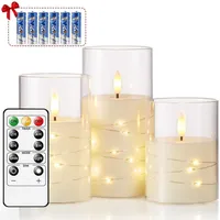 LED Kerzen Flammenlose im Glas, Kerzen mit Timer, Elektrische Kerzen mit Fernbedienung, Kerzen mit Beweglicher Flamme, Realistisches Flackernd Timerfunktion Batteriebetrieben, Set von 3 (leuchtend)