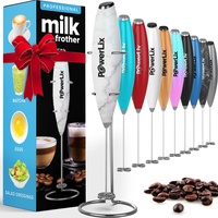 PowerLix Milchaufschäumer Stab, Milchschäumer Elektrisch - mit Edelstahlständer 15-20s, 19000 U/min, Batteriebetriebener Milk Frother für Kaffee, Latte, Cappuccino, Heiß & Kalte Schokolade