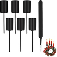 Aitsite 6 Stück Stabkerzenhalter Schwarz, 2.5 x 11cm Adventskranz Kerzenhalter mit Kappe und Pinzette für Stabkerzen Weihnachtsdekorationen Adventskränze und Tischdekorationen