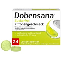 Dobensana Zuckerfrei Zitrone Lutschtabletten 1,2mg/0,6mg – Halstabletten zur Schmerzlinderung bei leichten Halsschmerzen & Schluckbeschwerden – 1 x 24 Tabletten