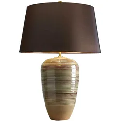 Demeter 1-flammige Tischlampe - Grüne und braune Glasur mit braunem Schirm