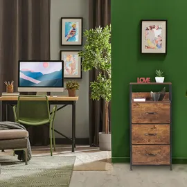 Relaxdays Standregal, 3 Schubladen, 2 Ablagen, Bücher & Deko, Regalkommode Industrial, HxBxT: 92x45x30 cm, braun/schwarz