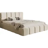 Selsey Cloudy - Bett mit Polsterrahmen, Chenille-Bezug in Hellbeige, 140 cm - Beige