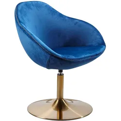 Kadima Design Loungesessel: Bequem, Drehfunktion, Trompetenfuß, 360° drehbar, Samtbezug, Polyester. Blau, 70x70x79 cm