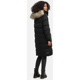 Marikoo lange Damen Winterjacke warmer Parka gesteppt mit Kapuze B890 [B890-Schneestern-Schwarz-Gr.S] - S