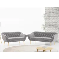 MKS MÖBEL Sofa PIRS 3 2, Set, zwei Sofas, T30-Schaum, Holzbeine, Skandinavischer Stil, Gesteppte Polsterung, Moderne Sofa Set 3 + 2 grau