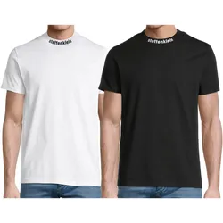 steffen klein Herren T-Shirt Baumwoll-Shirt mit Logo-Schriftzug am Hals Rundhals-Shirt in Schwarz oder Weiß - S
