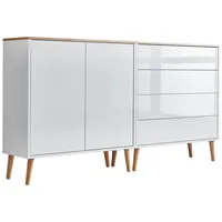 BMG Möbel Sideboard Mailand Set 3, grifflos, Holzfüße, Weiß/