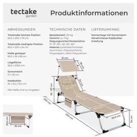 Tectake Sonnenliege 220 x 60,5 x 34 cm Beige