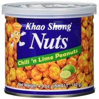 Khao Shong Chili 'n Lime Peanuts, Erdnüsse mit Chili & Limette überzogen, knackige Nüsse im fruchtig-scharfen Teigmantel, kunspriger Snack, (1 x 140 g Dose)