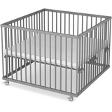 Sämann Laufstall Baby 100x100 cm | TÜV geprüft 2023 | stufenlos höhenverstellbar | Laufgitter Premium | Babybett aus Holz | Krabbelgitter Komplettset grau