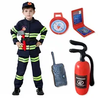Feuerwehr Kostüm Kinder Set Blau, Feuerwehrmann Kostüm für Jungen & Mädchen - Berufs-Rollenspiel Outfit mit Jacke, Hose, Mütze und Zubehör für Karneval & Fasching, Gr. 120