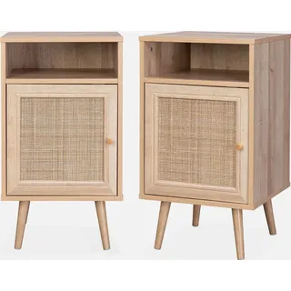sweeek - 2er-Set Nachttische mit Rattangeflecht