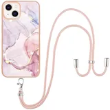 FMPCUON Handykette Hülle für Sony Xperia 10 IV Marmor Glitzer Necklace(abnehmbar) Hülle mit Kordel zum Umhängen Silikon Handy Schutzhülle mit Band -Schnur mit Case zum umhängen,Rosé Gold