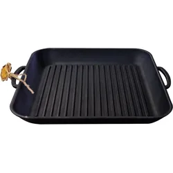 MAYSTERNYA Quadratische Grillplatte aus Gusseisen – 35 x 35 x 4 cm – perfekt zum Grillen von Fleisch und Gemüse – Geschenk – PFAS-frei – Schwarz