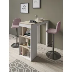 Bargruppe BYLIVING "Essgruppe Casino 01, Moby", rosa (rosa, arisan eiche, chromfarben), B:110cm H:102cm T:52,5cm, FSC-zertifizierter Holzwerkstoff, Metall, Stoff, Sitzmöbel-Sets, Bartisch Barmöbel, Barhocker höhenverstellbar