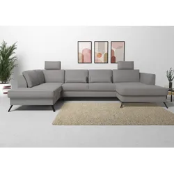 Wohnlandschaft SIT & MORE "Olsen U-Form", grau, B:335cm H:88cm T:201cm, 100% Polyester, Sofas, inklusive Sitztiefenverstellung, wahlweise mit Bettfunktion, 15cm hoch