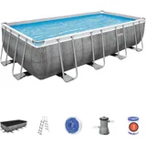 BESTWAY Power Steel Frame Pool Set 488 x 244 x 122 cm inkl. Filterpumpe grau Rattanoptik