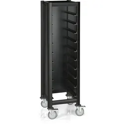 WAS Germany - Tablettwagen Trolley Mensa, für 10 Tabletts, schwarz, 51,5 x 47,5 x 165, MDF Holzoptik/Alu