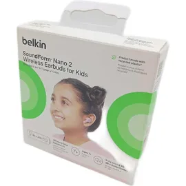 Belkin SoundForm Nano 2 Bluetooth In-Ear Kinderkopfhörer mit integriertem Mikrofon, 28 Std. Akkulaufzeit, Lautstärkebegrenzung auf 85 dB, wasserfest nach IPX5, für iPhone, iPad, Galaxy usw. – Rosa