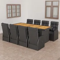 vidaXL Polyrattan Garten-Essgruppe 9-tlg. schwarz inkl. Auflagen 3059342
