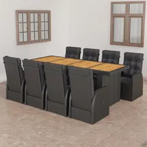 vidaXL Polyrattan Garten-Essgruppe 9-tlg. schwarz inkl. Auflagen 3059342