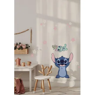 KOMAR Wandtattoo Disney Lilo and Stitch Lifesize - Größe 50 x 70 cm - Wandsticker, Kinderzimmer, Wanddekoration, Blau,grün,rosa